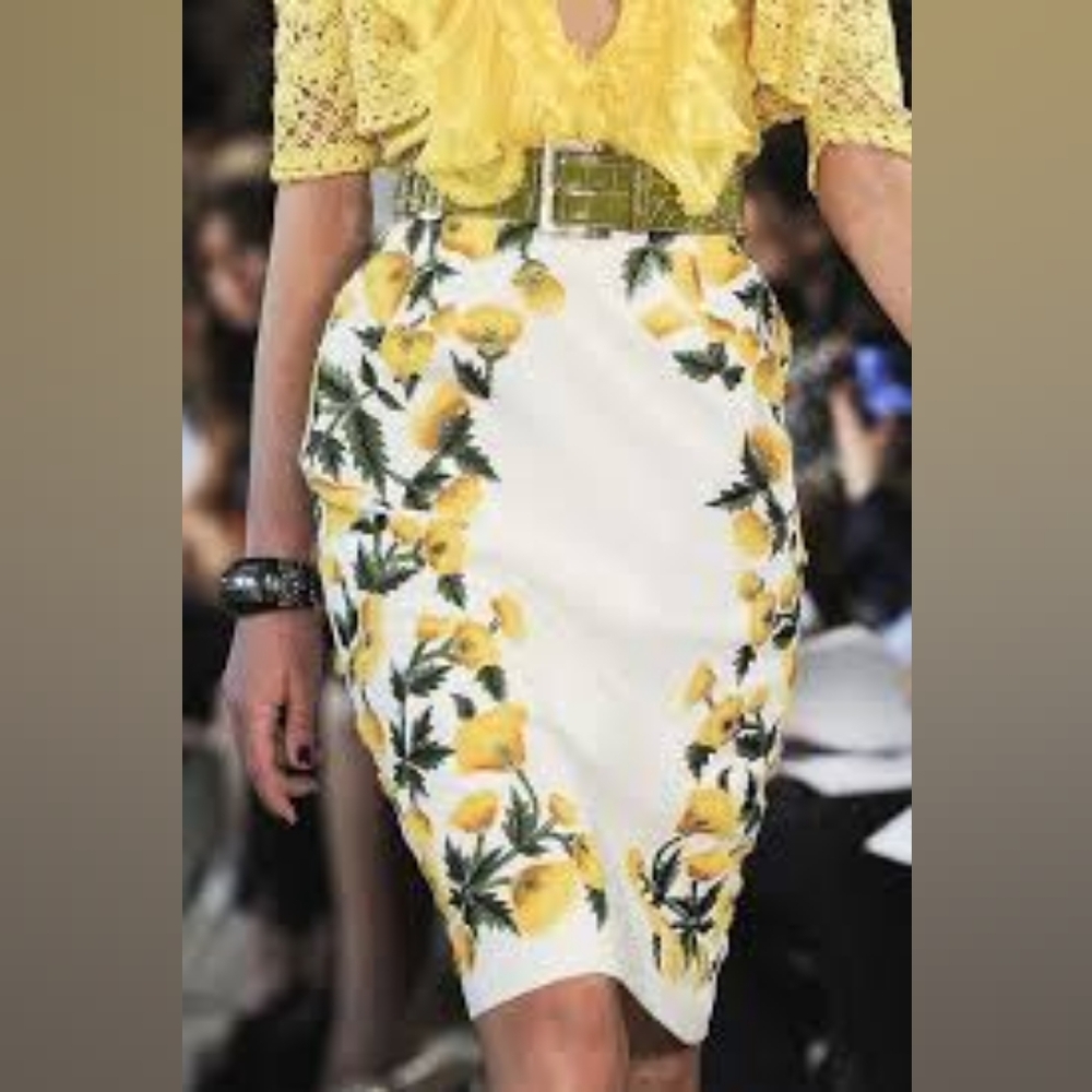 $3.600 NEW OSCAR DE LA RENTA FLORAL SILK EMBROID RUNWAY SKIRT US 10